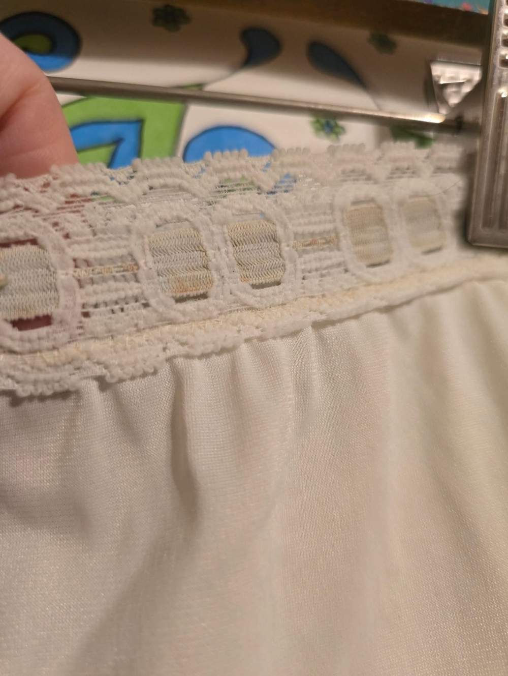 Vintage | Women's Cream Midi Slip Skirt with Lace Trim - Picture 2 of 6